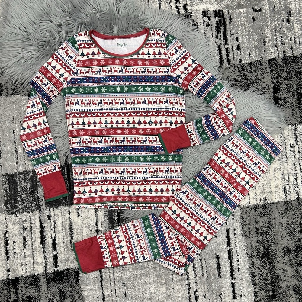 Matilda Jane‎ Merry & Bright Fair Isle Deer Pajama Set Girls Size 14